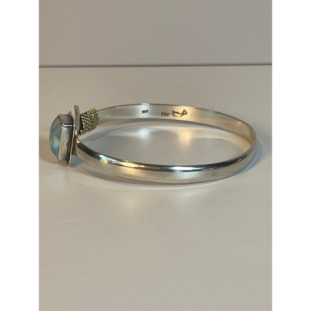 925 Sterling Silver Larimar Bracelet 14K Gold Rope Accent Cuff - Picture 7 of 11